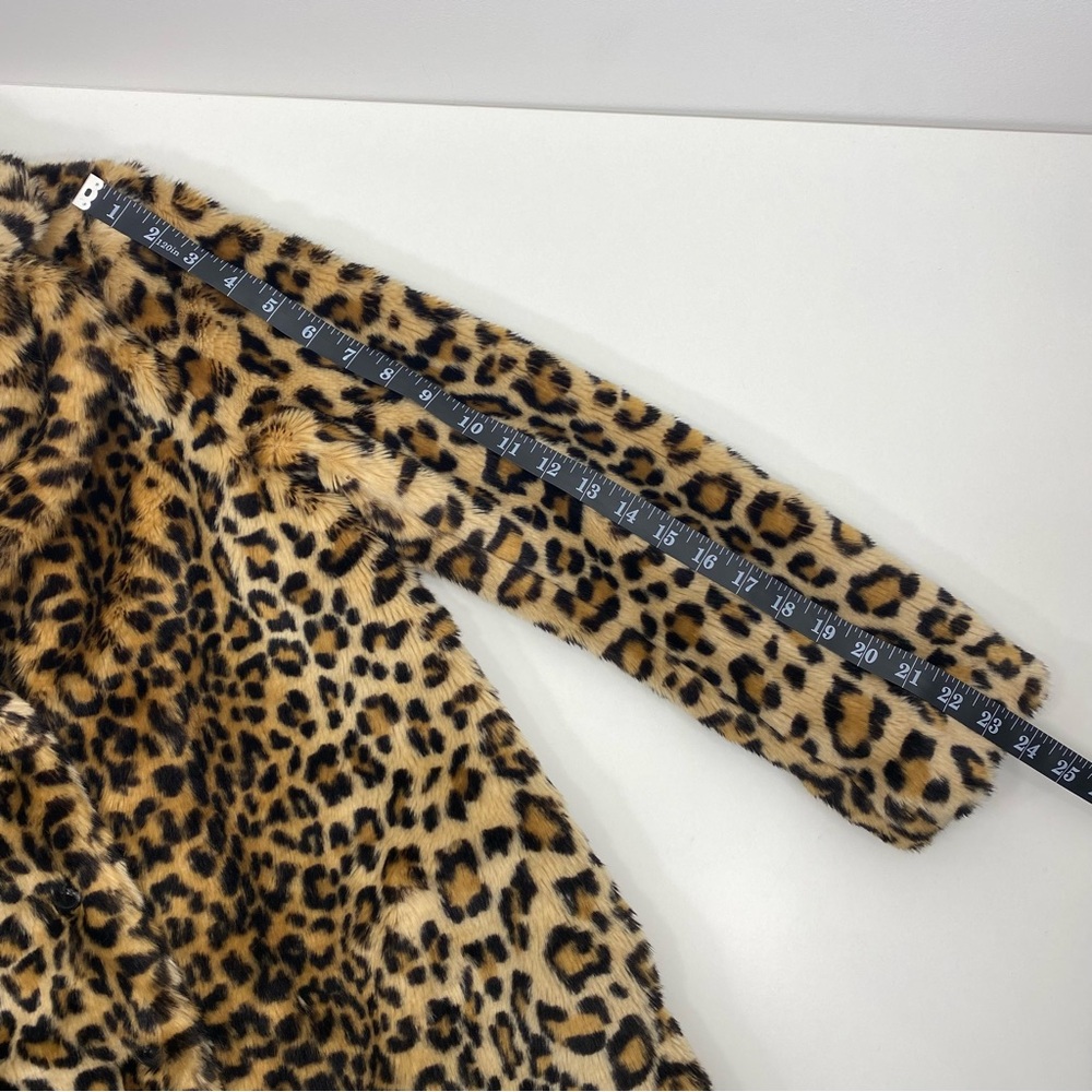 Forever 21 Leopard Animal Print Faux Fur Luxe Runway Statement Topper Coat S - Picture 10 of 12